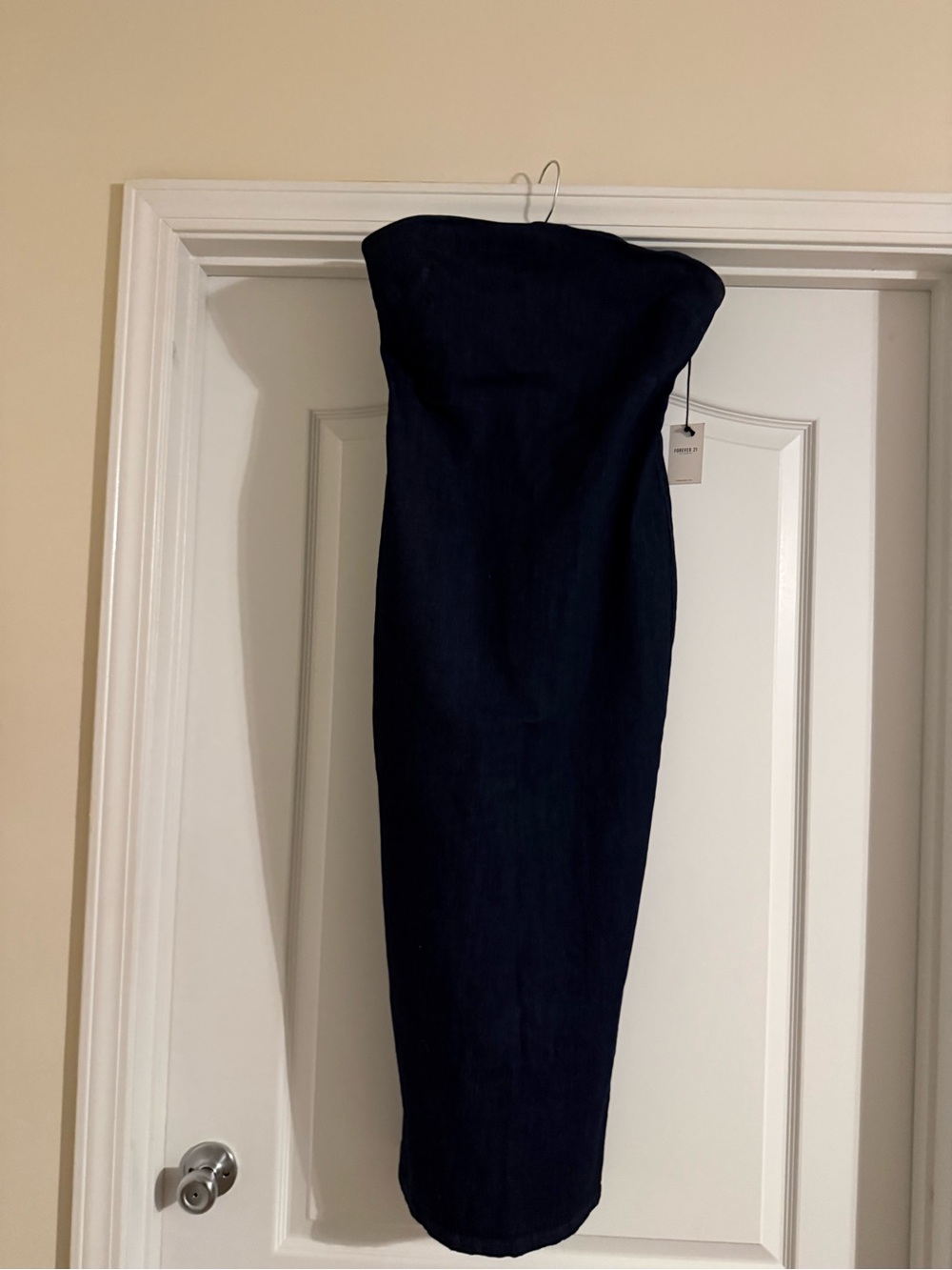 Strapless Blue Jean Midi Dress